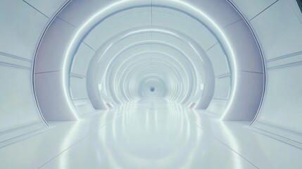 Obraz premium Futuristic white tunnel with glowing circular lights.