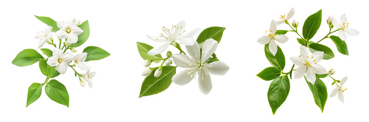 Obraz premium A Set of Jasmine Flower with Beautiful Delicate Petals in Full Bloom Isolated on Transparent Background