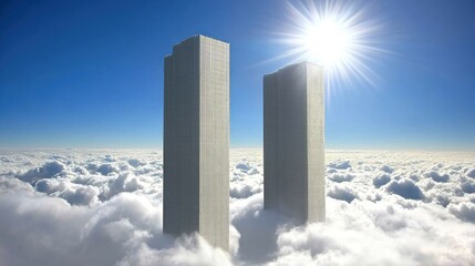 Twin Towers Above the Clouds: A Serene Digital Artwork