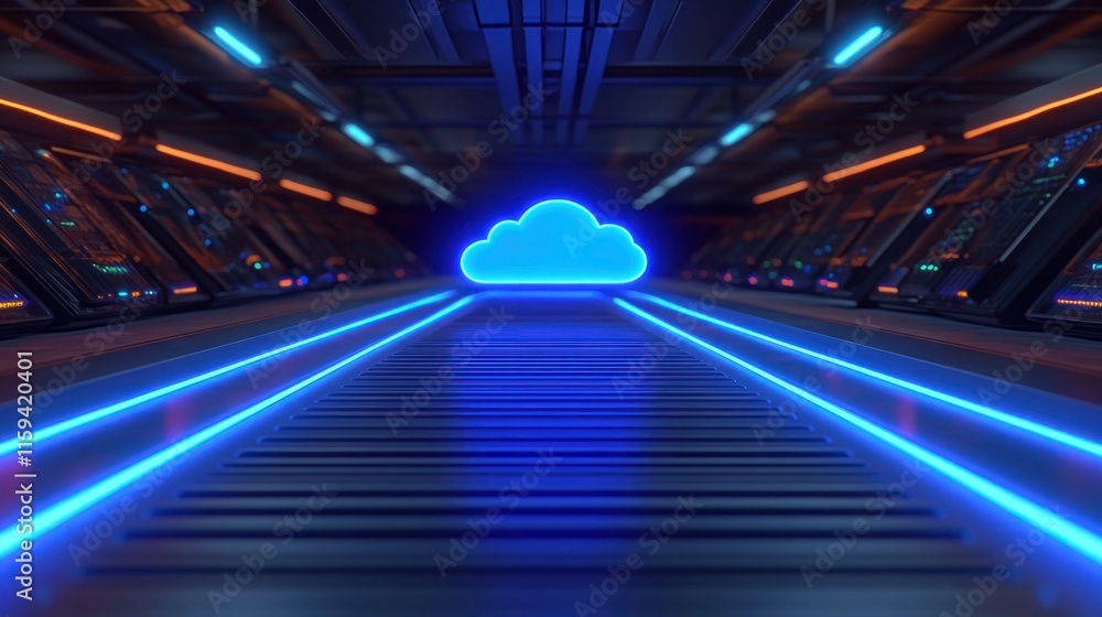 Aufkleber futuristic cloud computing data center: a digital pathway to the cloud
