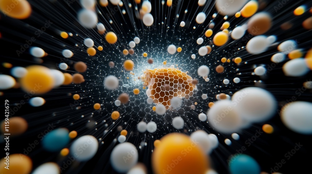Aufkleber abstract representation of interconnected spheres with a central honeycomb structure, conveying them