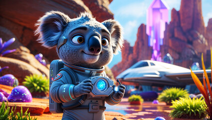 Koala Explorer Discovers Mystical Crystals on an Alien Planet Adventure in Space