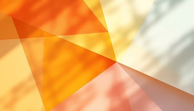 Abstract background with layers of orange red pink beige yellow and gold triangles in a modern abstract pattern with texture. Abstract geometric background design with gold triangle and circle shapes