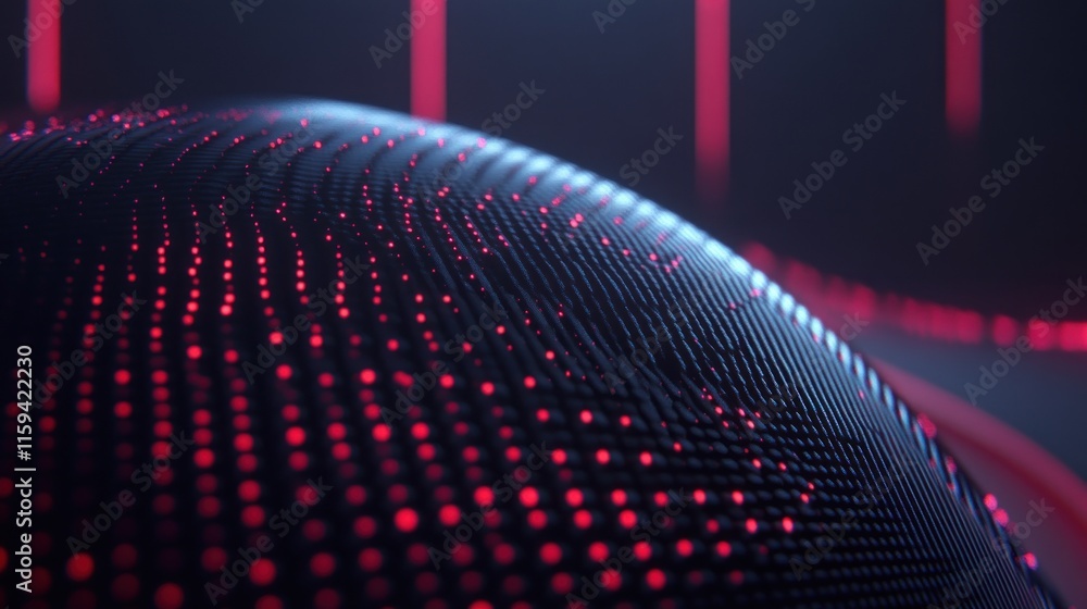 Poster abstract sphere of glowing red dots on dark background