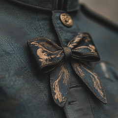  Elegant black and gold bow on dark uniform close-up
