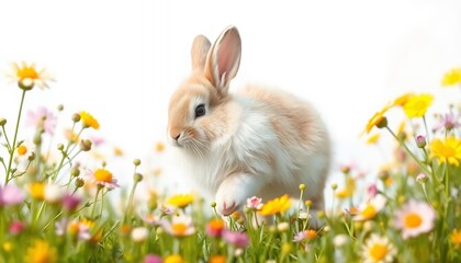 Fototapeta premium Adorable Bunny Hopping Through Spring's Delightful Blooms