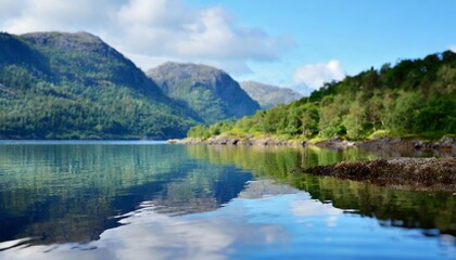 Cerulean Waters Reflecting Lush Forested Peaks in an Idyllic Coastal Fjord