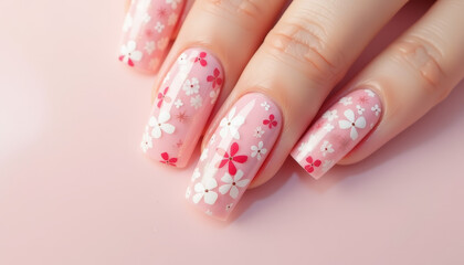 Abstract Pink Floral Nails Design