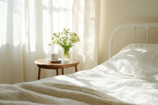 Romantisches Cottagecore-Schlafzimmer mit Vintage-Akzenten und nat&uuml;rlichem Licht