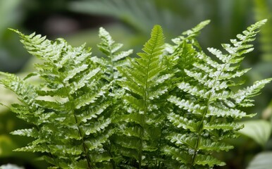 緑豊かなシダ植物が生い茂る自然環境での風景