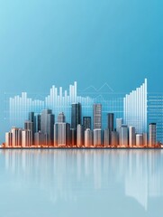 Fototapeta premium Skyline Data Visualization Cityscape - Urban development, financial growth, data analysis, economic progress, future technology symbolized in a modern cityscape with overlaying charts and graphs.