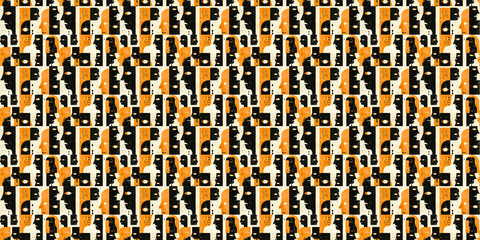 Abstract African art shapes seamless backgrounds, tribal geometric decoration patterns. Colored flat boho symbols illustrations