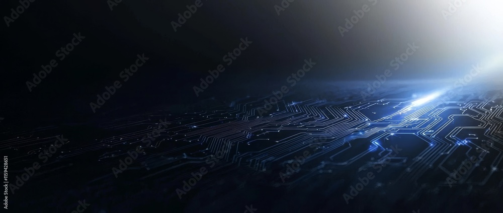 Poster Background featuring an abstract circuit board for futuristic technology processing.