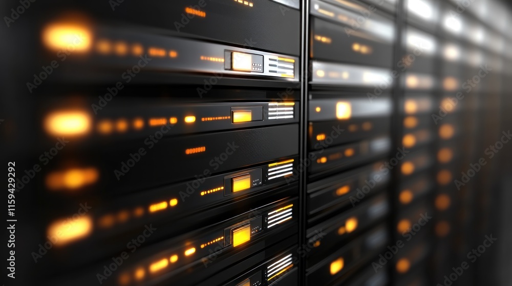 Poster high-tech server racks: data center infrastructure