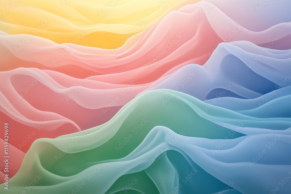 Poster Layers of translucent pastel shapes blending softly into each other