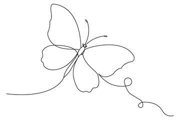 Continuous one line drawing of butterfly isolated on white background vector Illustration
