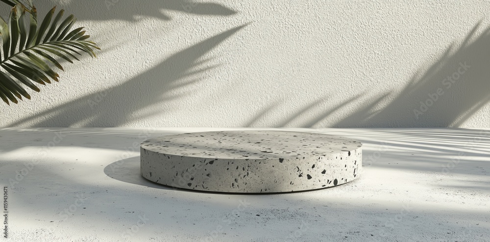 Poster white stone slabs are used to form a product display podium. this 3d rendering is intended for exhib