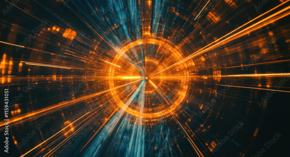 Poster vivid light patterns create a dynamic display of speed and energy, featuring bright orange and blue 