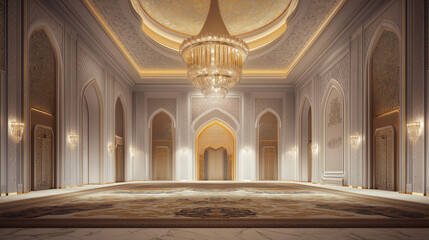 Fototapeta premium 3D rendered interior of a majestic mosque, Islamic background.