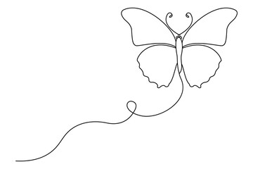 Continuous one line drawing of butterfly isolated on white background vector Illustration
