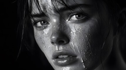 Fototapeta premium A dramatic portrait of a young woman with tears on he