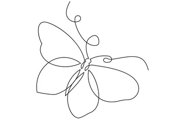Continuous one line drawing of butterfly isolated on white background vector Illustration
