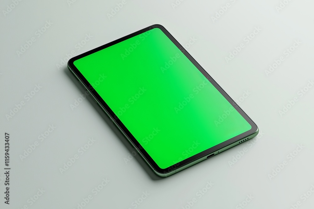 Poster an isolated black tablet on a white background. a green screen with a blank copy space. chroma key m