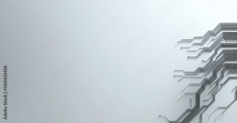 Aufkleber A black circuit diagram contrasts with a white background. A high-tech connection system for circuit boards. Contemporary abstract technology displayed on a white background.