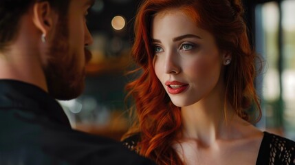 Fototapeta premium A couple of people engaging in a relaxed conversation at a bar.