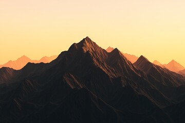 Rugged mountain peaks as jagged black strokes over a glowing sunrise gradient