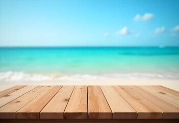empty wooden table on the beach