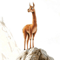 Obraz premium Llama standing on a mountain peak.