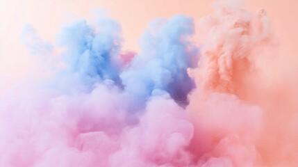 Naklejka premium Pastel blue, pink, and orange smoke clouds on a peach background.