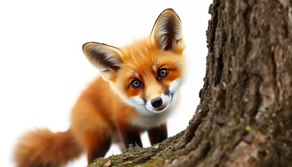 Curious Red Fox Kit Peek-a-boo - a Whimsical Wildlife Portrait