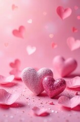 Fototapeta premium A lovely pink background adorned with cute hearts and shining stars