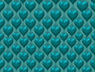 Teal Embossed Hearts: A Serene Textured Pattern