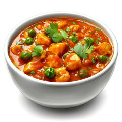 Chicken and pea curry in a bowl.