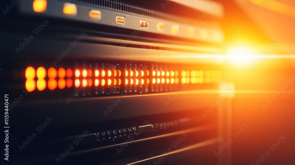 Poster illuminated server rack: data center technology in action