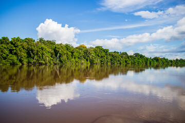 PHOTOS OF THE NANAY RIVER IN THE PERUVIAN AMAZON, BLACK WATER RIVER OR IGAPO IN THE FLOODABLE...