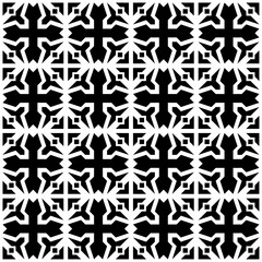 Seamless black and white geometric pattern with abstract and symmetrical shapes. Suitable for backgrounds, wallpapers, textiles, fabrics and various creative projects.