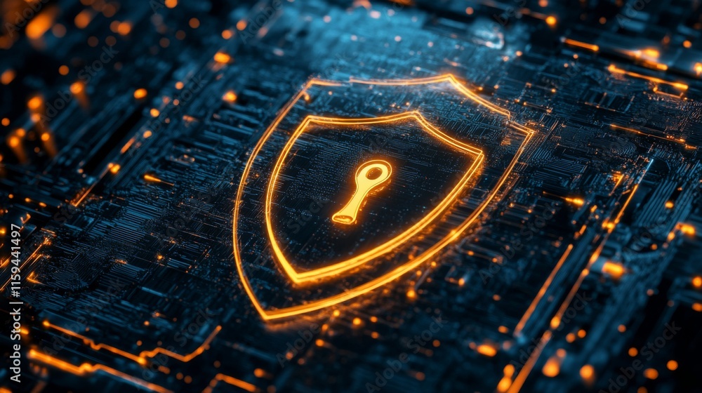 Aufkleber cybersecurity shield with key symbol for data protection