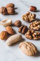 A variety of nuts and seeds presented on a textured background.
