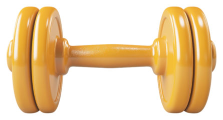 PNG A vibrant yellow dumbbell designed for strength training and fitness activities.