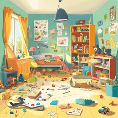 Child's Messy Playroom Toys, Books, and Creative Chaos