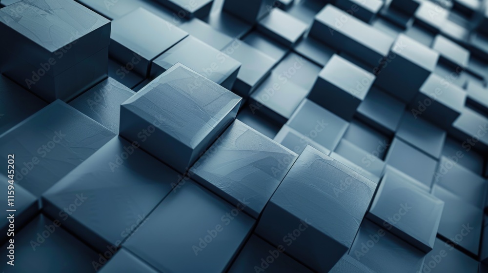 Fototapete a three-dimensional rendering of an abstract brick wall pattern. the image has a cool blue color sch