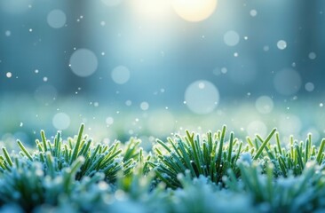 Obraz premium A closeup of a frosted grass field blanketed in serene snow