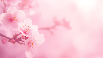 Delicate Pink Cherry Blossoms in Soft, Dreamy Light. Spring, Nature, Beauty, Floral Background