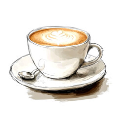 Obraz premium A cappuccino in a white cup and saucer.