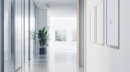 Contemporary minimalist hallway with minimal decor. Featuring a clean, open design with modern lines