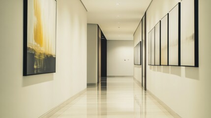 Fototapeta premium Contemporary minimalist hallway with minimal decor. Featuring a clean, open design with modern lines